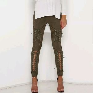 Army green Lace up suede pants size large